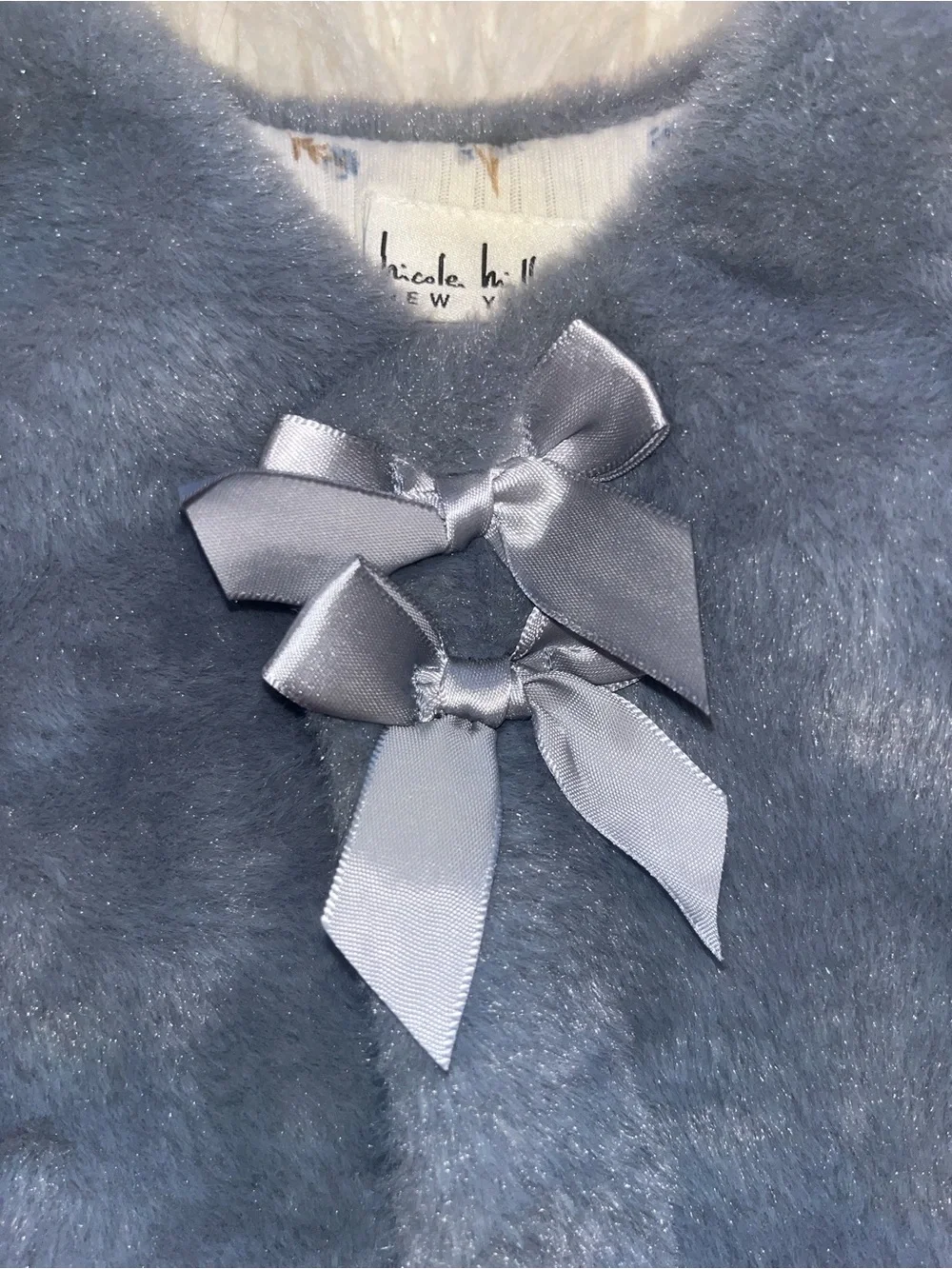 Nicole Miller Girls Gray Faux Fur Vest with Satin Bows